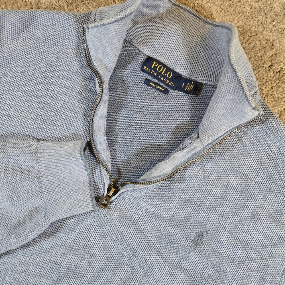 Polo Ralph Lauren Pullover Mens Large Light Blue 1/4 Zip Sweater Pony‎ Cotton